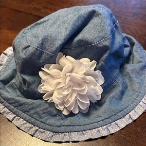 Blue Denim Kids Hat with White Flower